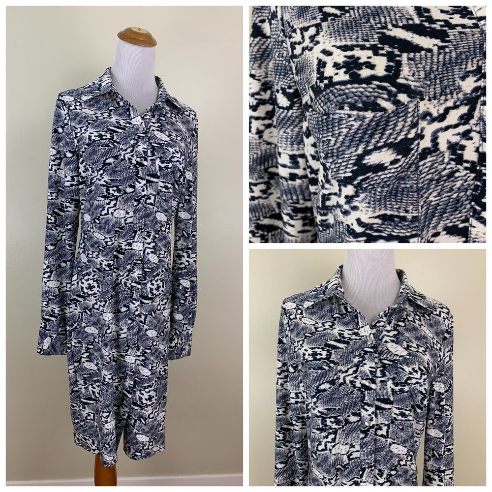 BCBGMAXAZRIA Multi Color Python Boa Animal Print Stretch Logo Snap Button Dress